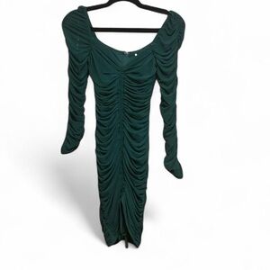 Windsor Green Ruched Bodycon Dress with Bishop Sleeves